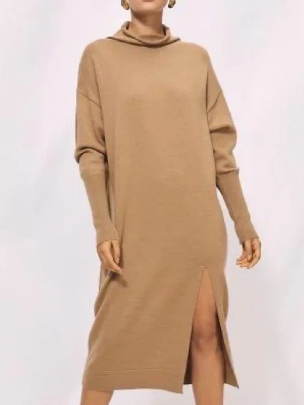 Aritzia Wilfred Camel Long Sleeve Turtleneck Midi Dress